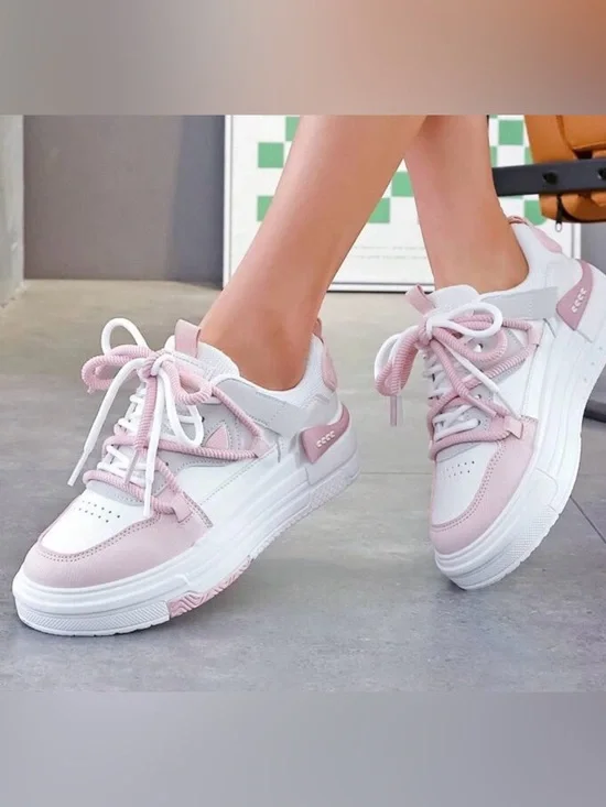 Women's Low-Top Casual Sneakers in Pink and White - Picture 5 of 10